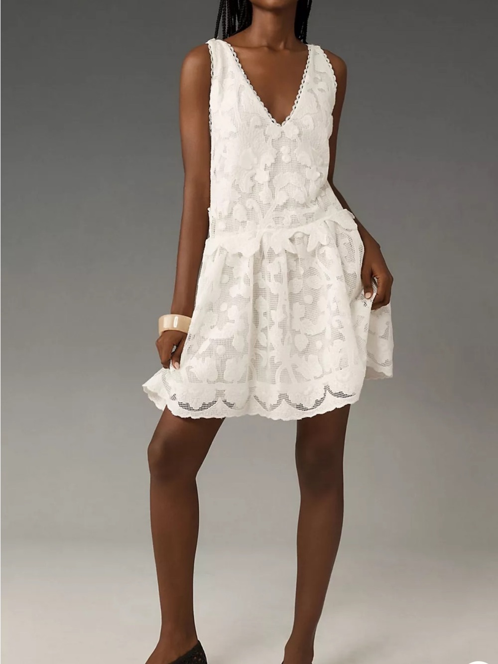 Anthropologie Sleeveless V-Neck Lace Swing Mini Dress